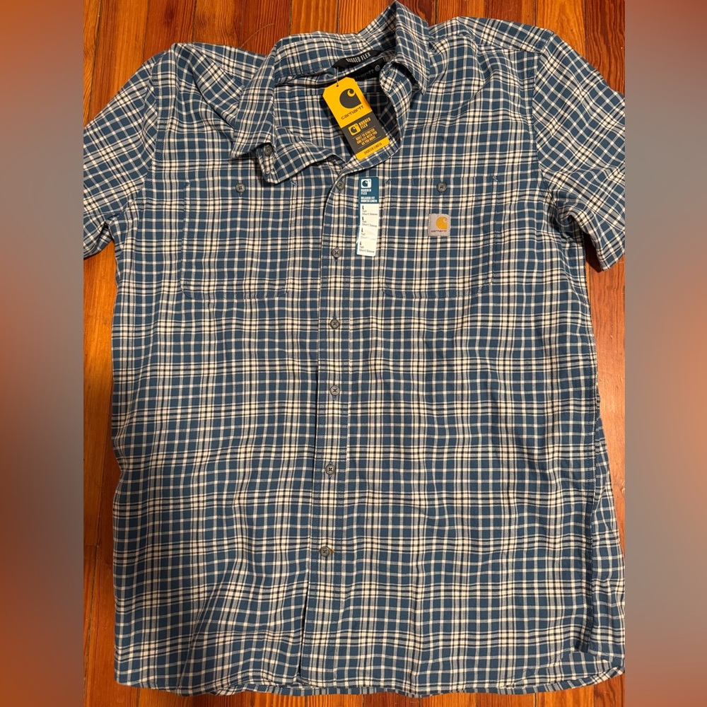 Carhartt Men's Navy and White Checkered Shirt